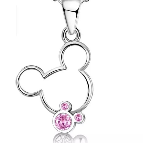 NEW DOUBLE MICKEY Pink Crystal Necklace GIFT - Picture 2 of 5